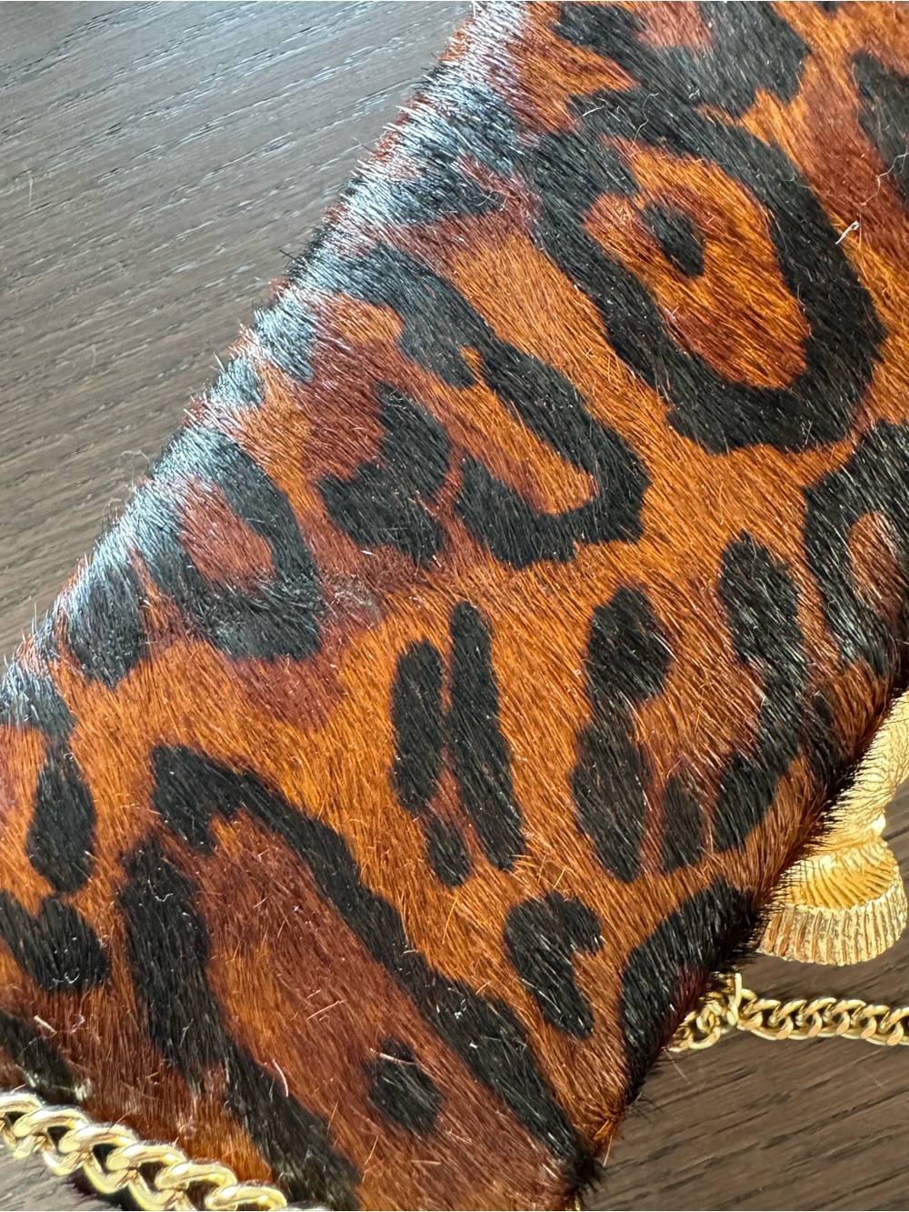 C.Wonder Genuine Leather Leopard Pony Hair Ram Head Clutch Crossbody Bag - Picture 4 of 6